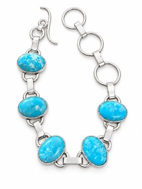 Turquoise Stone Silver-Link Bracelet - Blue